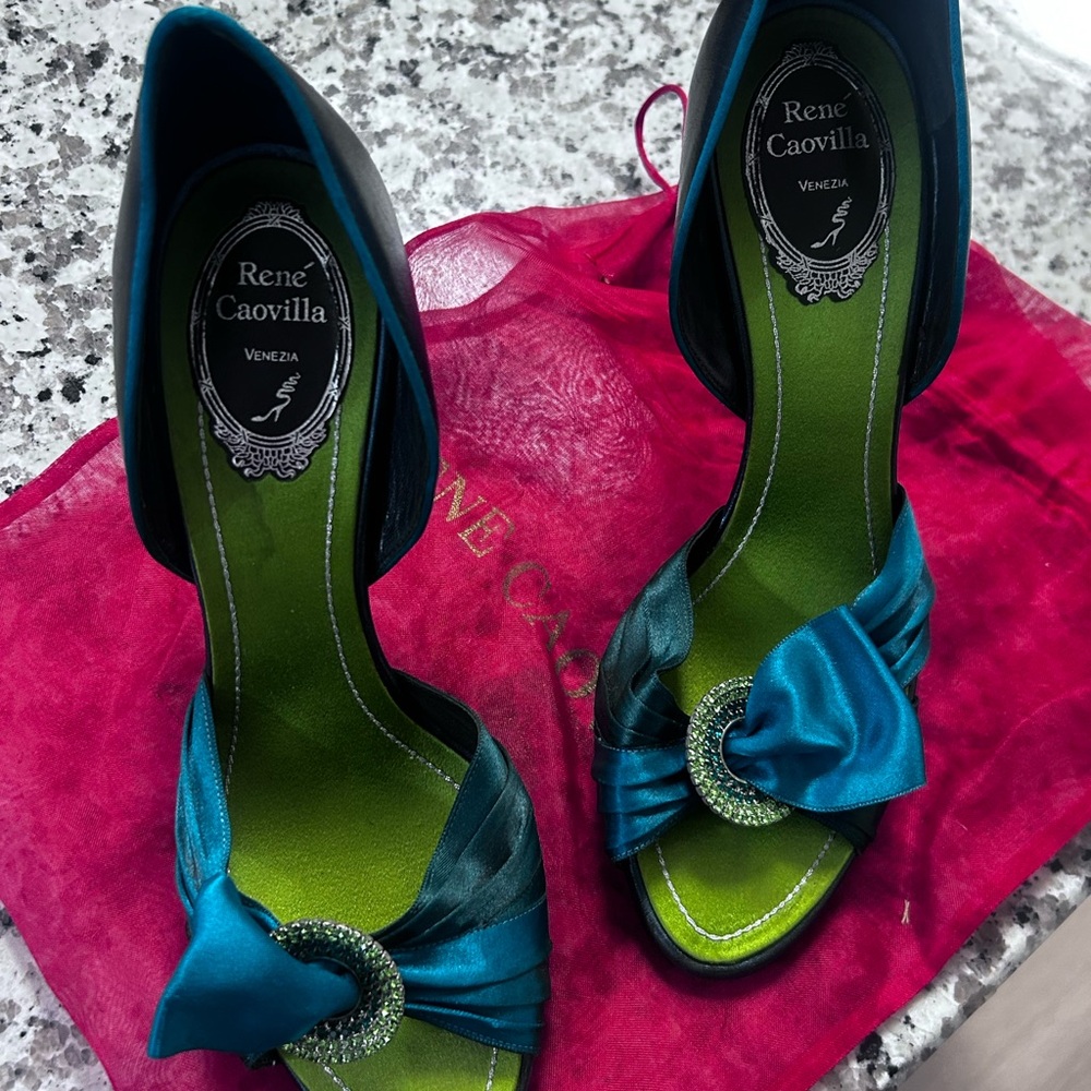 Rene Caovilla Turquoise and Green Heels